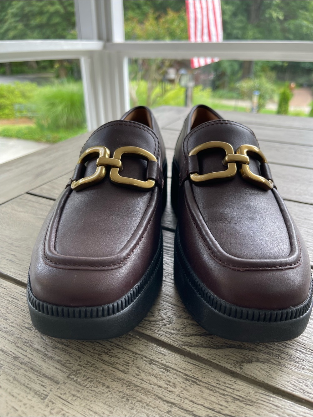 FitFlop F Luna Square Chain Brown Leather Loafer Womens Size 8.5 - Picture 4 of 8